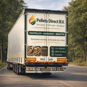 1 vrachtwagenlading Energy-houtpellets (66 pallets × 24 zakken): 1.584 zakken (à 15 kg), DIN ENplus A1-gecertificeerd.